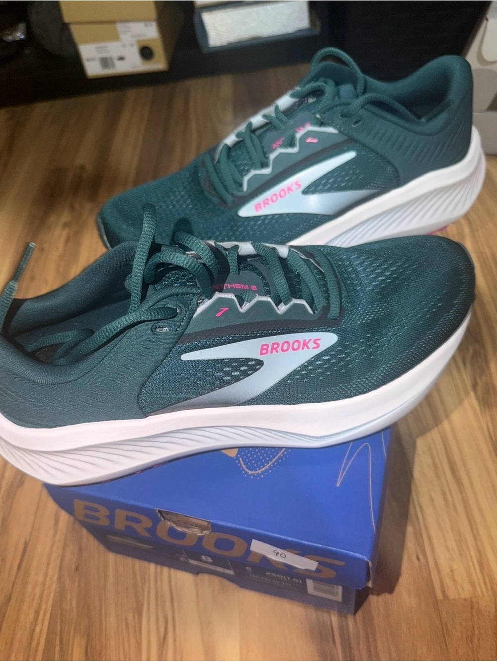 Brooks Women’s Teal Running Shoes with Pink Logo